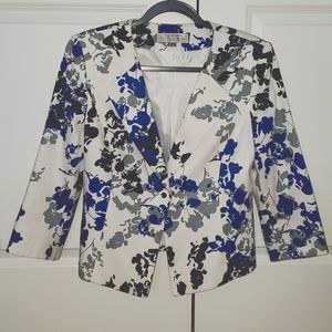 Tahari White, Blue, Black and Gray Fitted Blazer